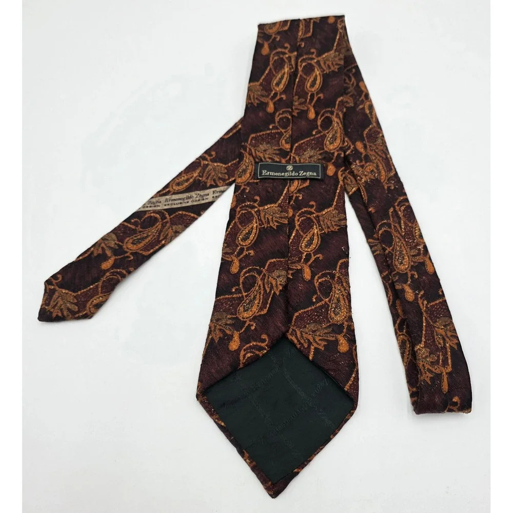 Ermenegildo Zegna Men's Silk Paisley Tie Burgundy Gold Italy Luxury Designer
